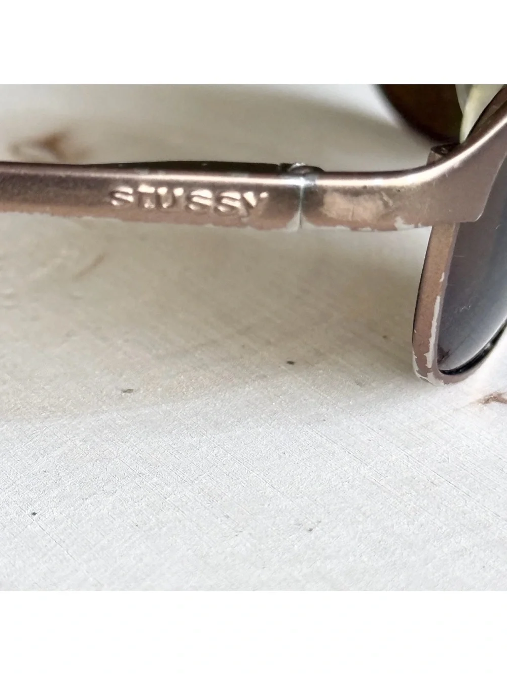 Stussy Eyewear Ace Sunglasses Frame Gold Aviator Brown Lens 54-14-120 Vtg Japan